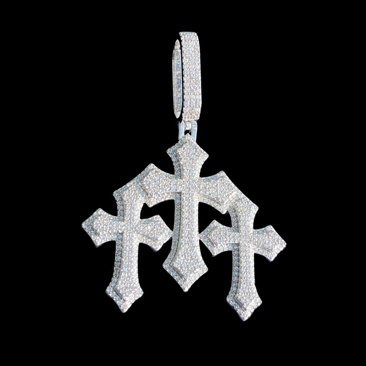 Triple Cross Iced Out Diamond Pendant Necklace