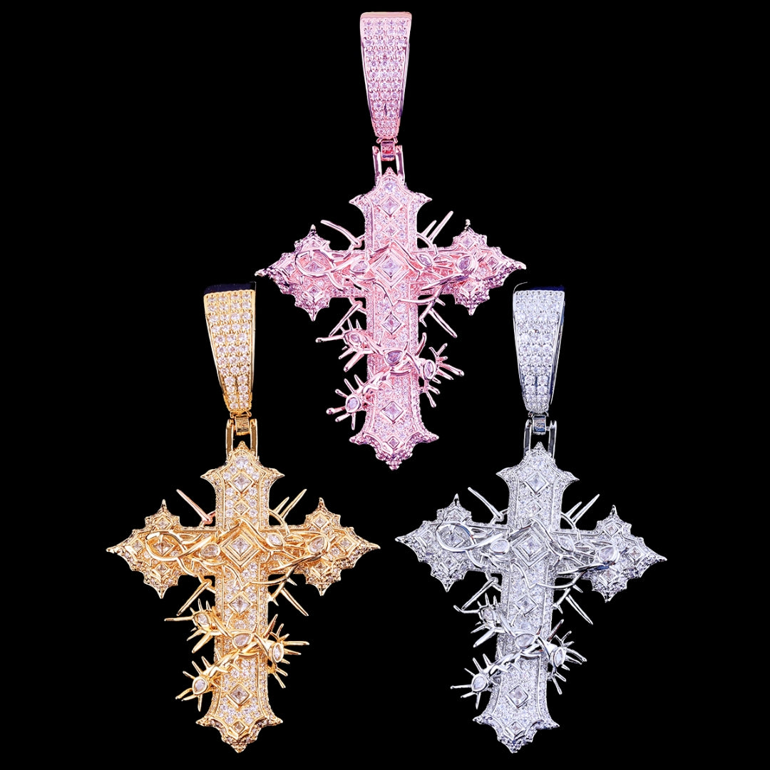 NEW | Thorned Frost Cross Iced Out Diamond Pendant Necklace