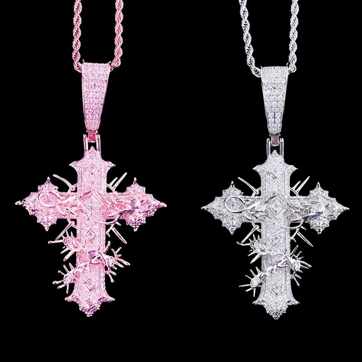 NEW | Thorned Frost Cross Iced Out Diamond Pendant Necklace