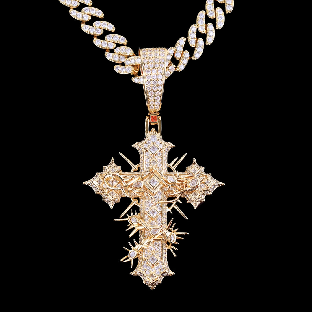 NEW | Thorned Frost Cross Iced Out Diamond Pendant Necklace