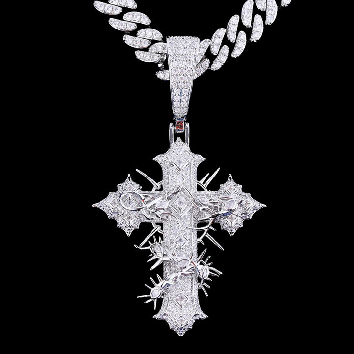 NEW | Thorned Frost Cross Iced Out Diamond Pendant Necklace