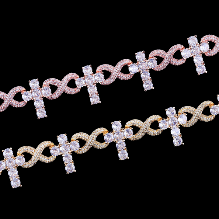 NEW | 18MM Infinity Tennis Cross Iced Out Diamond Necklace Chain