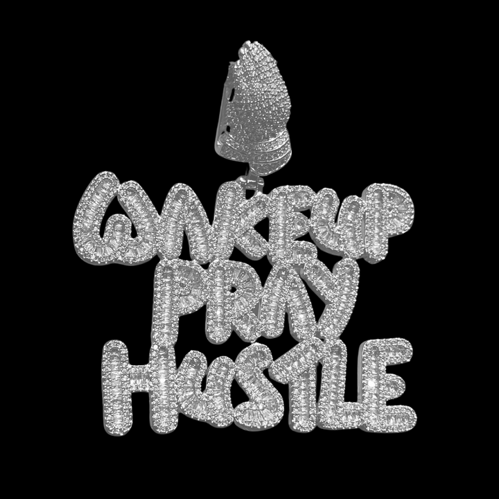 NEW | Wake Up Pray Hustle Iced Out Diamond Pendant Necklace