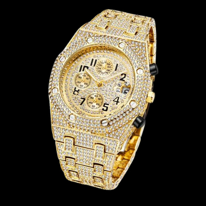 Bust Down Date Chronograph Iced Out Diamond Watch