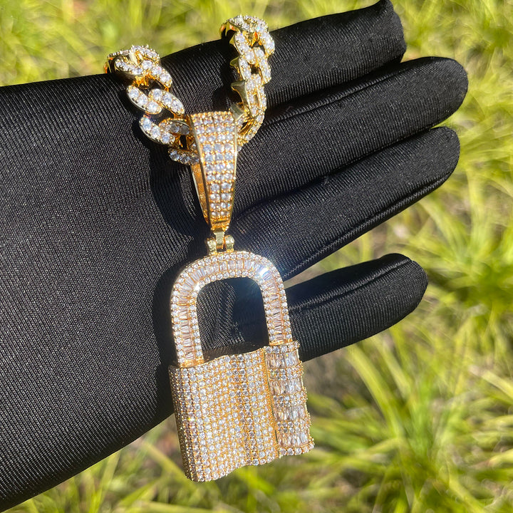 NEW | Lock Iced Out Diamond Pendant Necklace