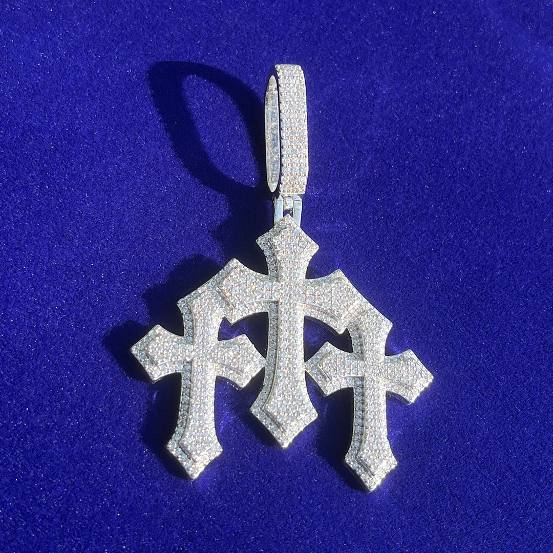 NEW | Triple Cross Iced Out Letter Diamond Pendant Necklace