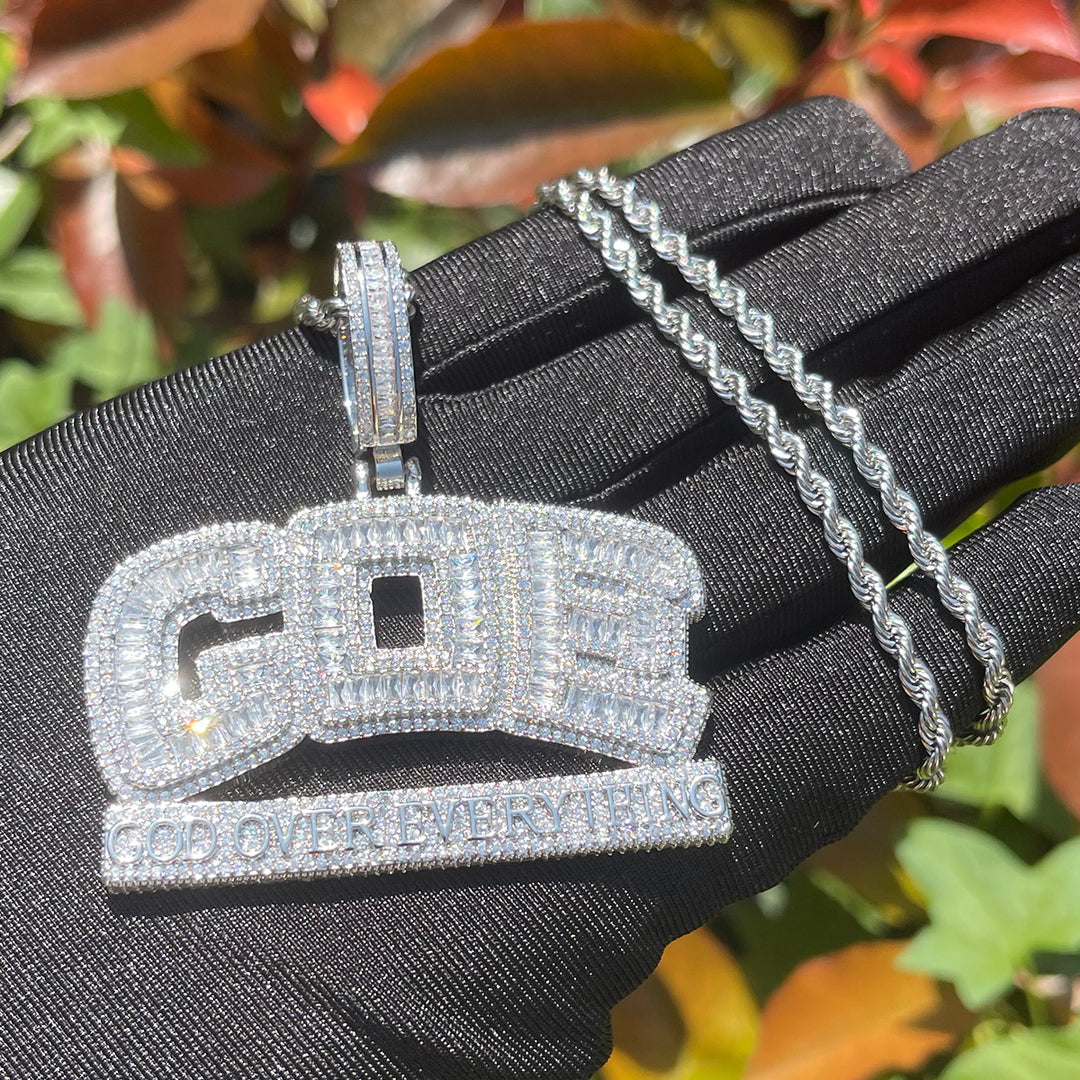 GOE God Over Everything Iced Out Diamond Pendant Necklace