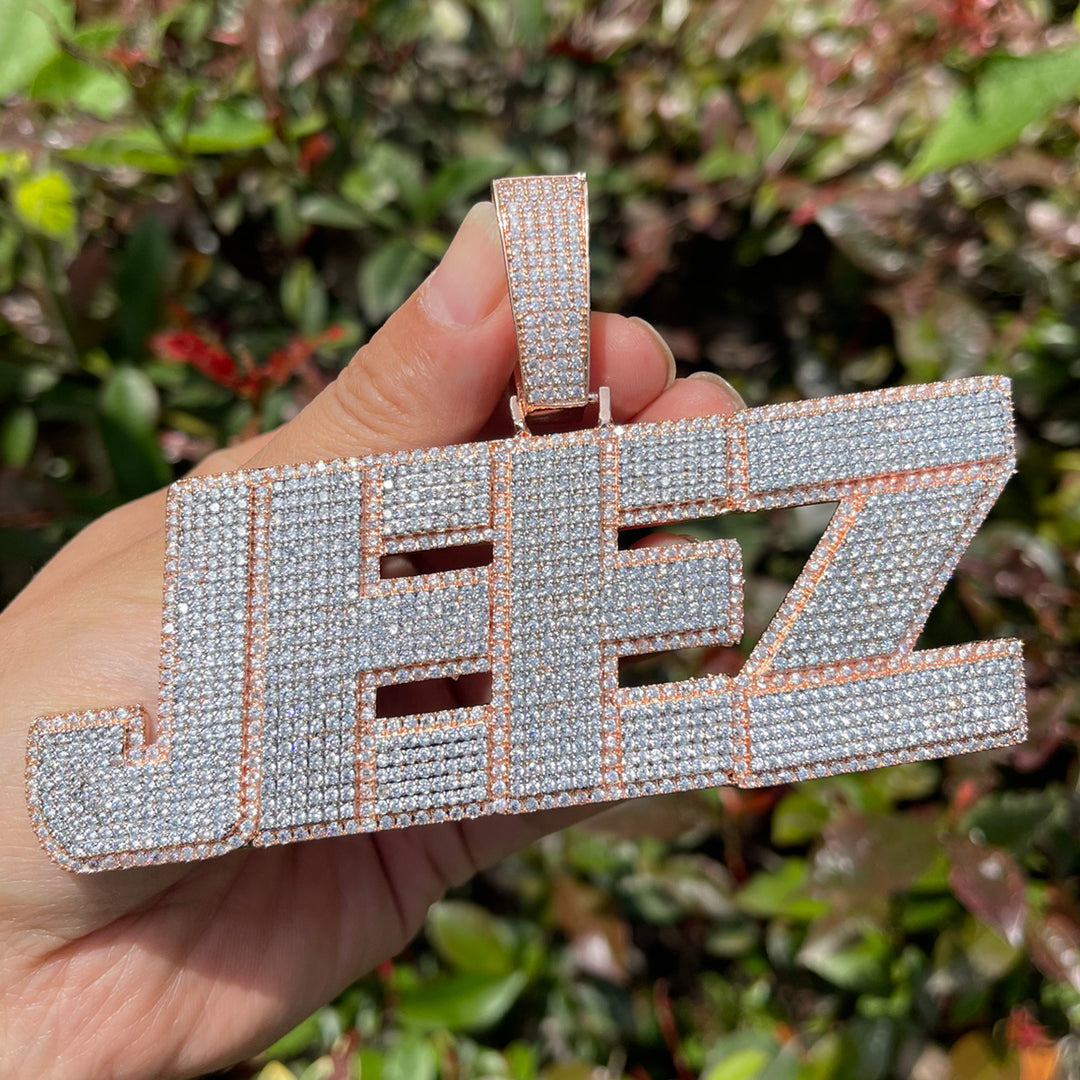 NEW | All Caps Bold and Bling Iced Out Personalized Custom Name Necklace Pendant