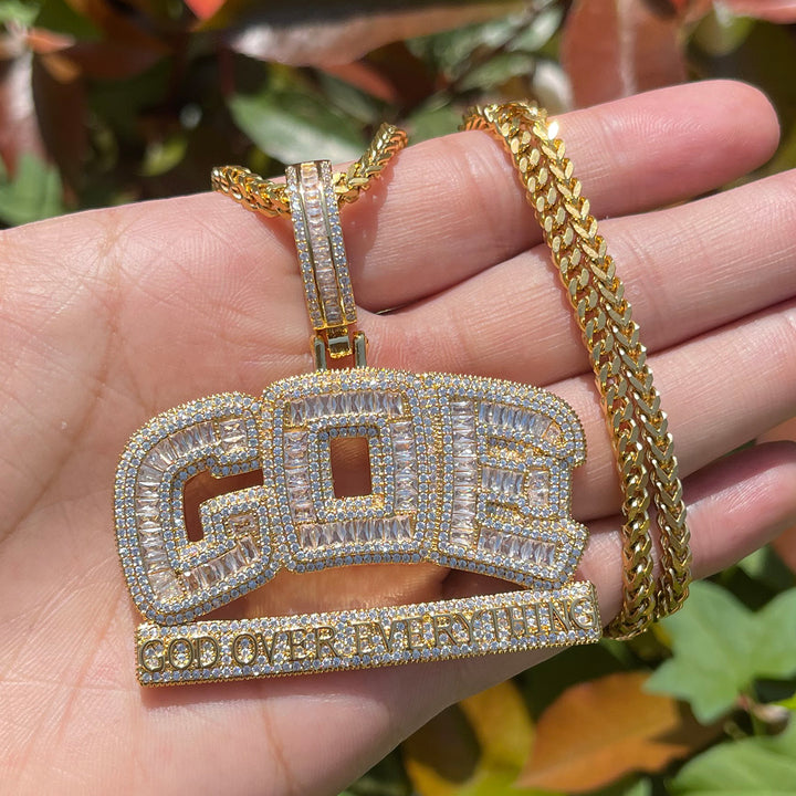 GOE God Over Everything Iced Out Diamond Pendant Necklace