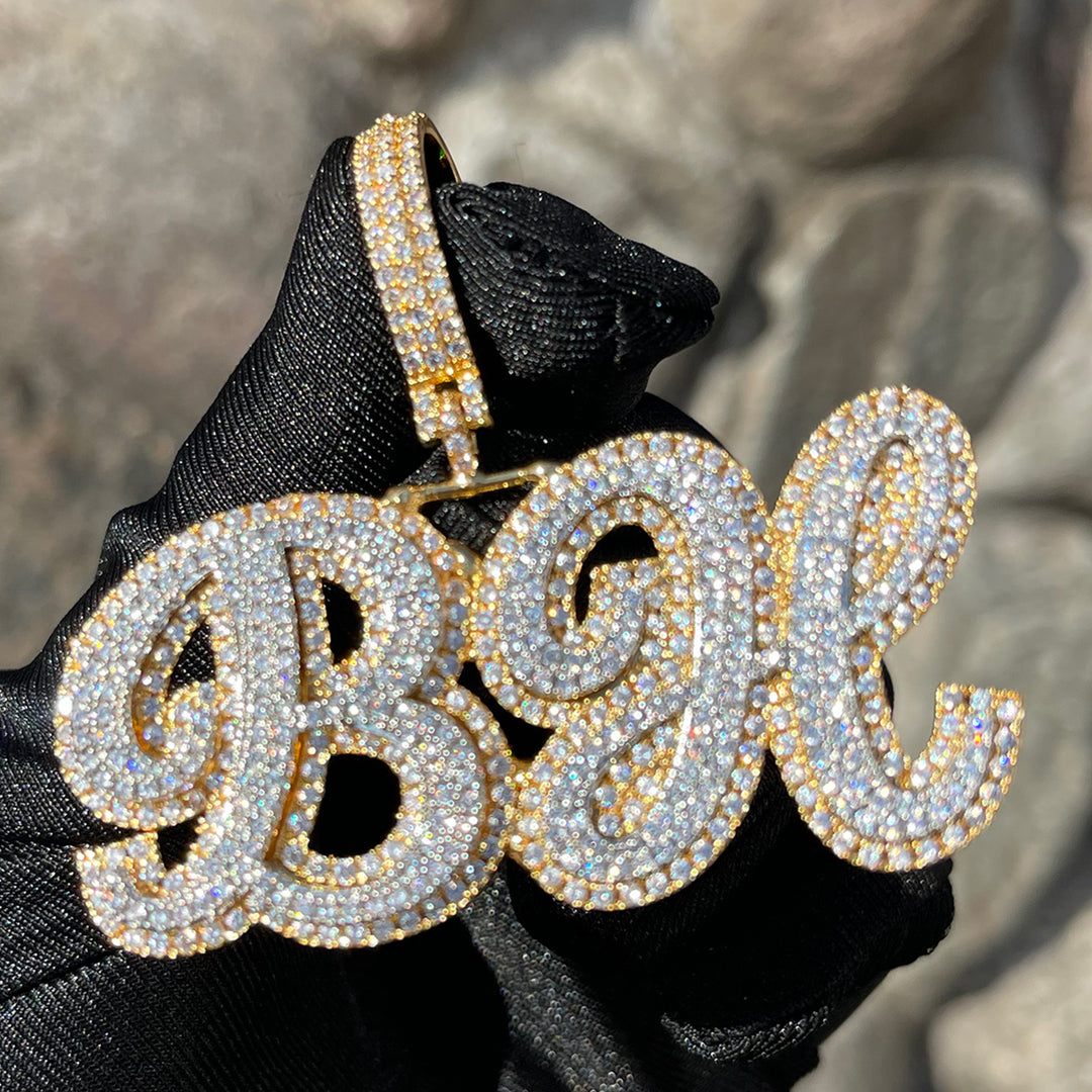 NEW | Royal Script Letters Iced Out Personalized Custom Name Necklace Pendant