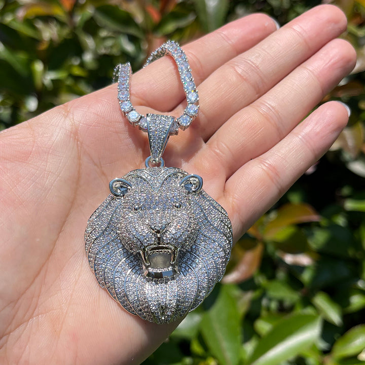 Lion Head Iced Out Diamond Pendant Necklace