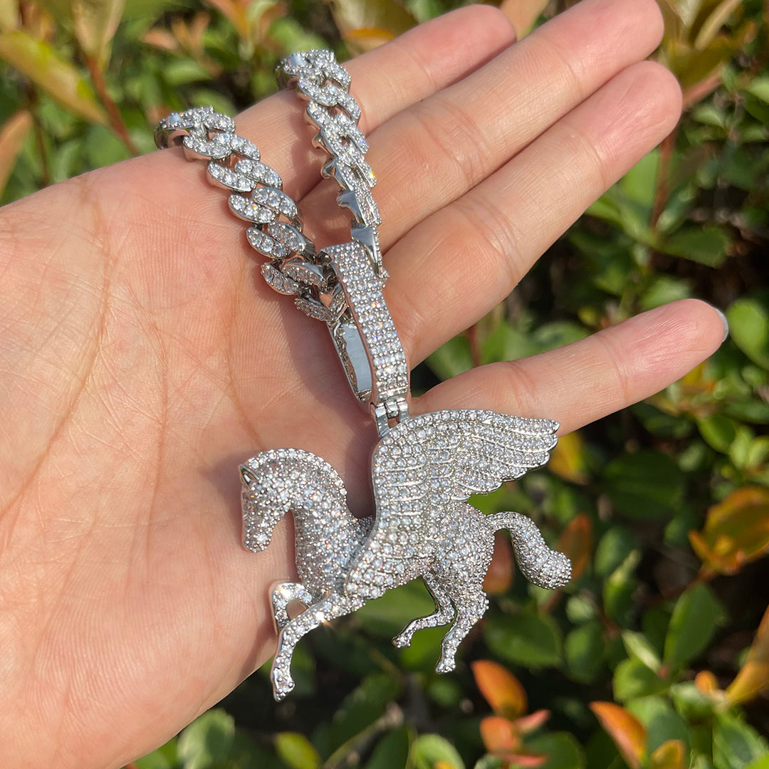 NEW |  Pegasus Iced Out Diamond Pendant Necklace