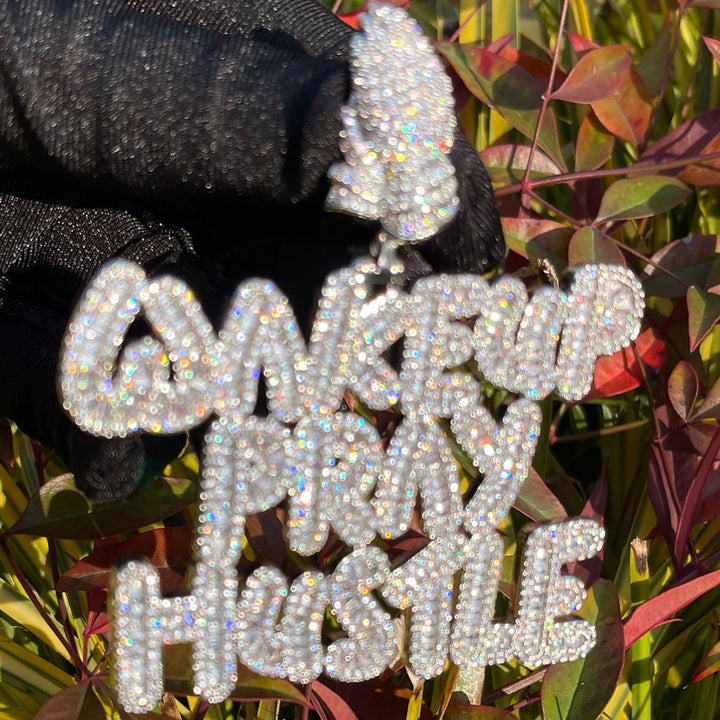 Wake Up Pray Hustle Iced Out Diamond Pendant Necklace