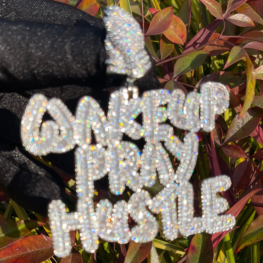 NEW | Wake Up Pray Hustle Iced Out Diamond Pendant Necklace