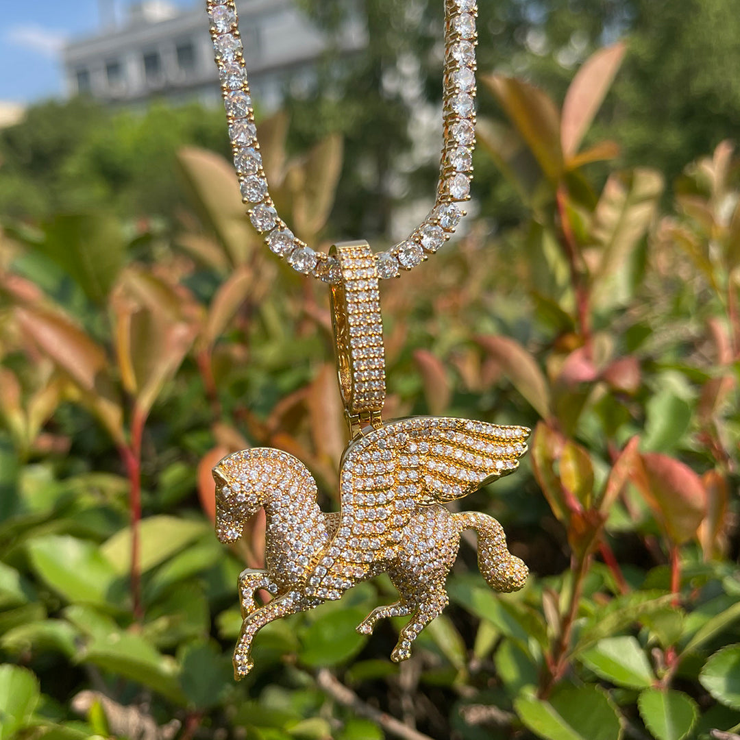 NEW |  Pegasus Iced Out Diamond Pendant Necklace