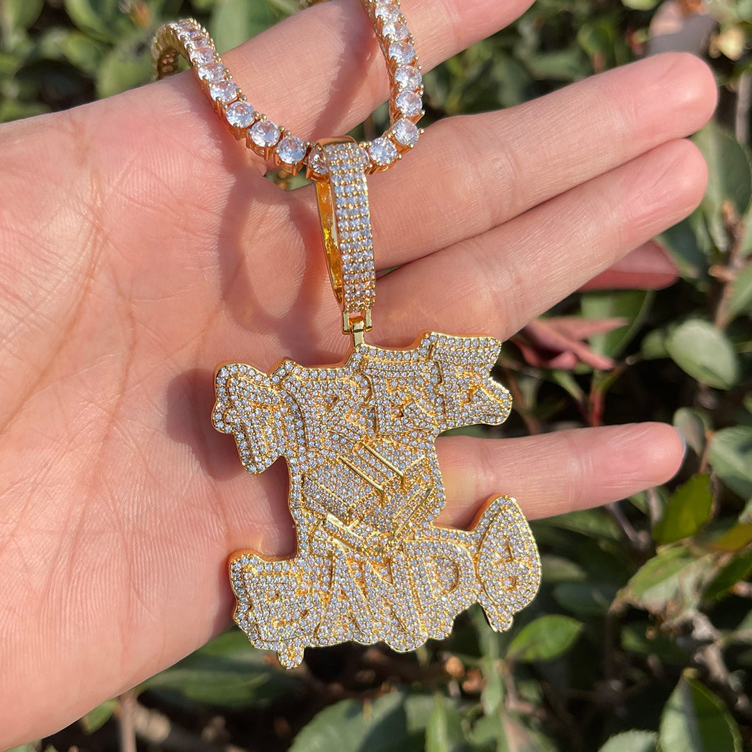 Free Bands Iced Out Letter Diamond Pendant Necklace