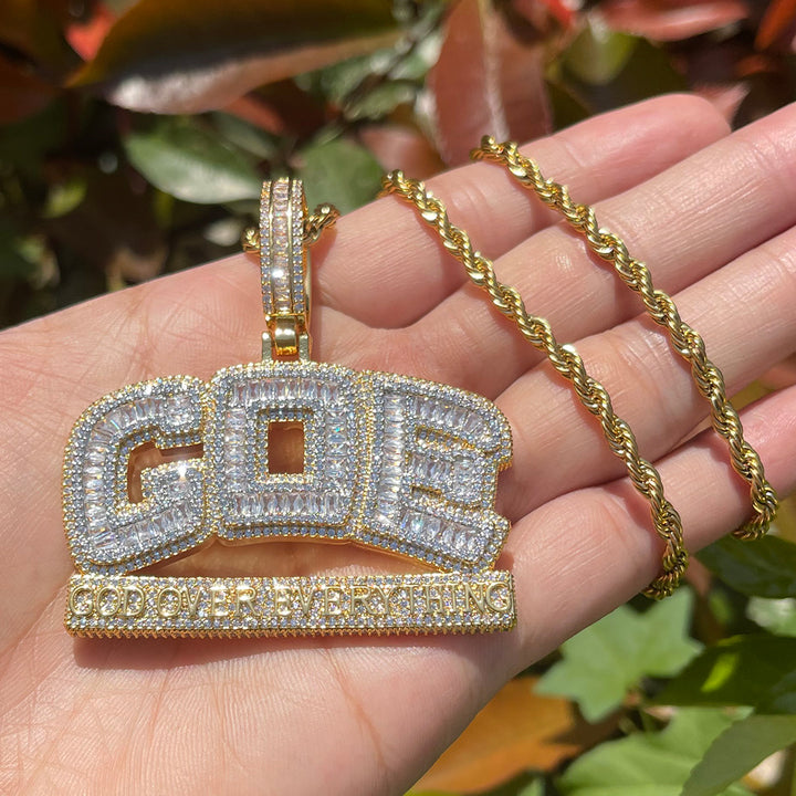 NEW | GOE God Over Everything Iced Out Diamond Pendant Necklace