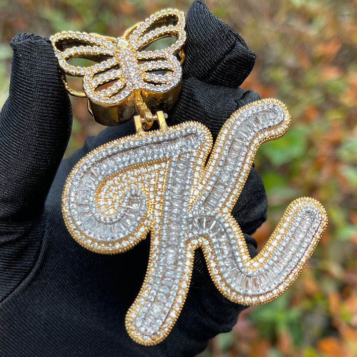 NEW | Elegant Butterfly Bail Iced Out Initial Custom Name Necklace Pendant