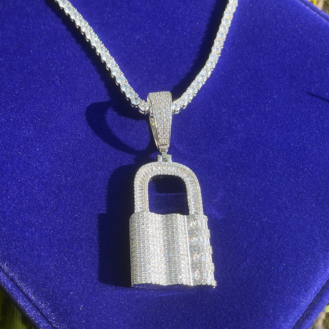 NEW | Lock Iced Out Diamond Pendant Necklace