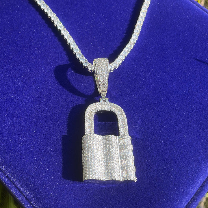 Lock Iced Out Diamond Pendant Necklace