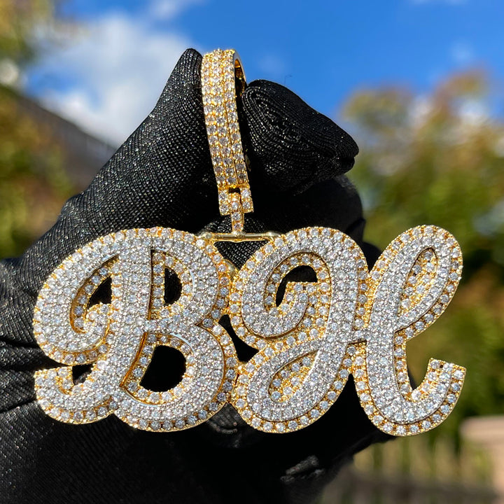 NEW | Royal Script Letters Iced Out Personalized Custom Name Necklace Pendant