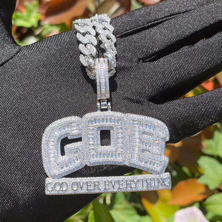 GOE God Over Everything Iced Out Diamond Pendant Necklace