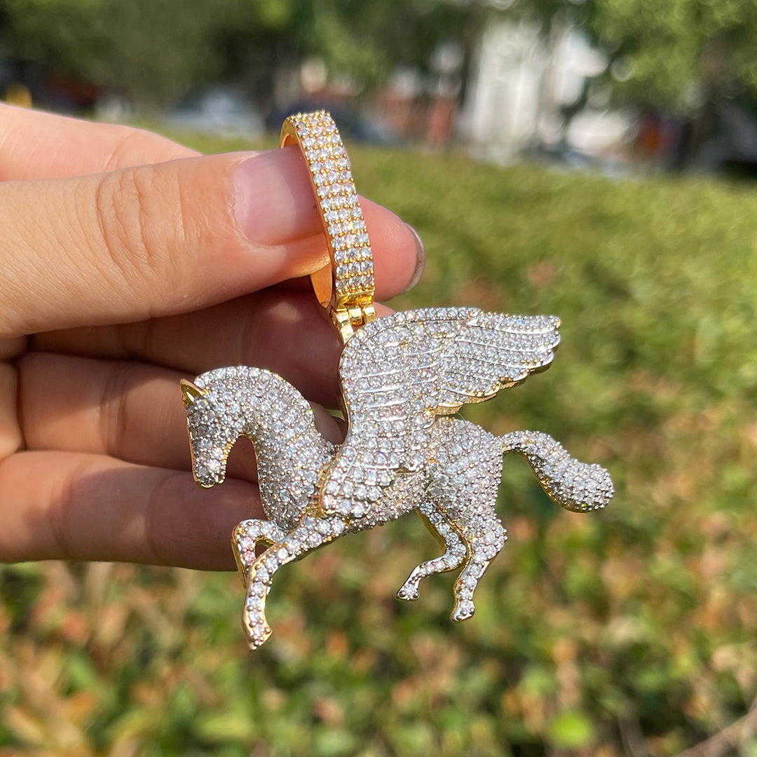 NEW |  Pegasus Iced Out Diamond Pendant Necklace