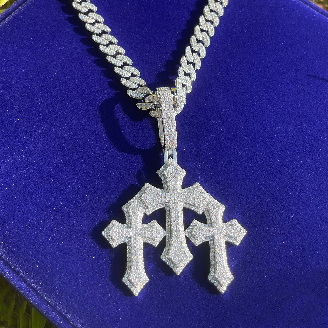 NEW | Triple Cross Iced Out Letter Diamond Pendant Necklace