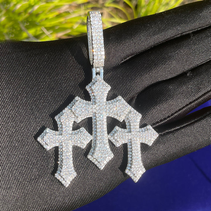 NEW | Triple Cross Iced Out Letter Diamond Pendant Necklace