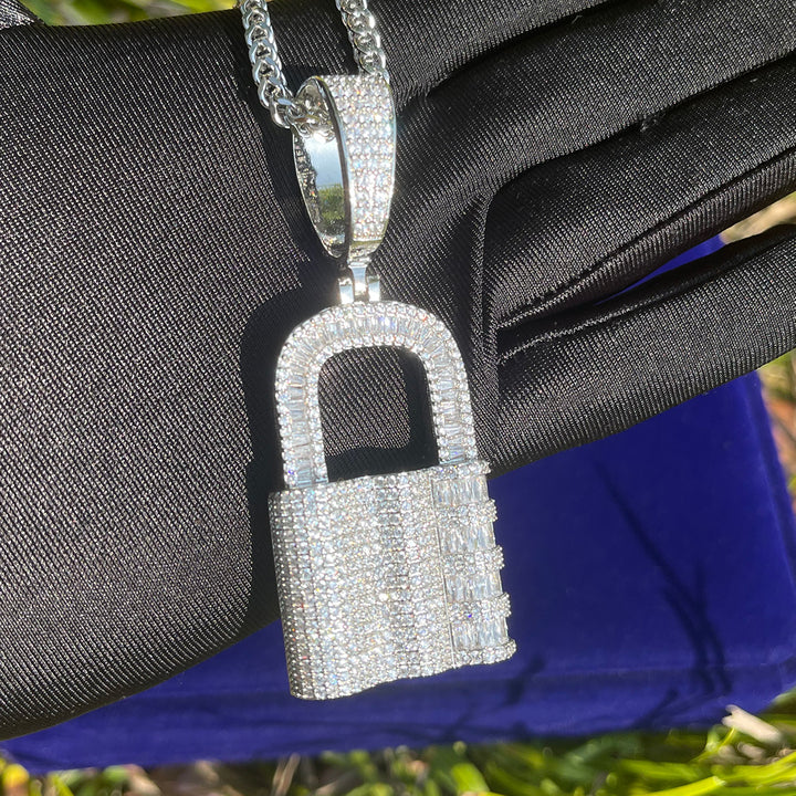 Lock Iced Out Diamond Pendant Necklace