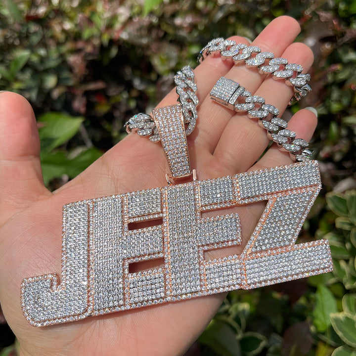 NEW | All Caps Bold and Bling Iced Out Personalized Custom Name Necklace Pendant