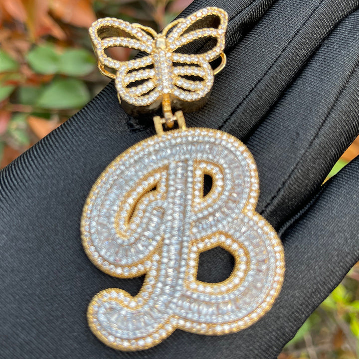 NEW | Elegant Butterfly Bail Iced Out Initial Custom Name Necklace Pendant