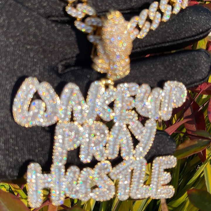 NEW | Wake Up Pray Hustle Iced Out Diamond Pendant Necklace