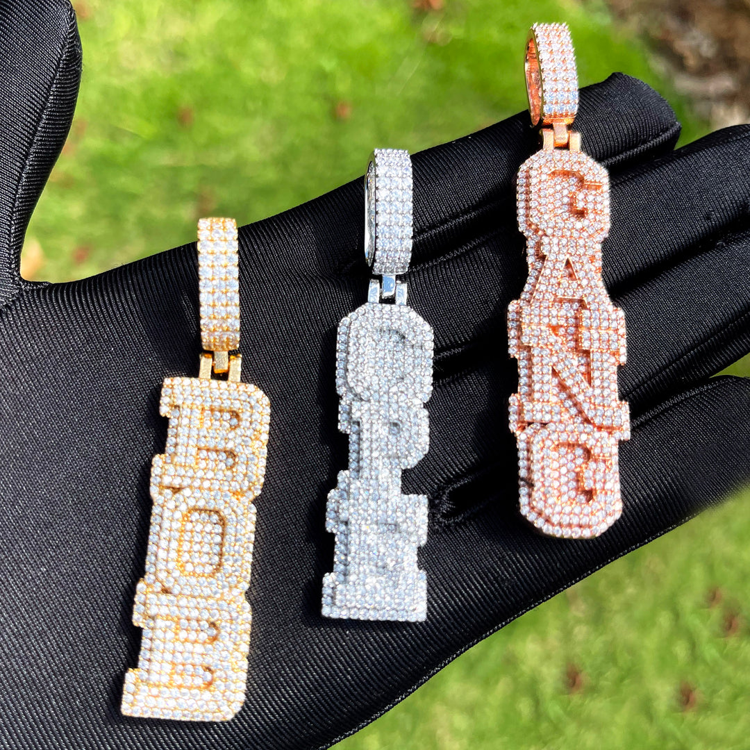 NEW | Stacked Letters Iced Out Personalized Custom Name Necklace Pendant