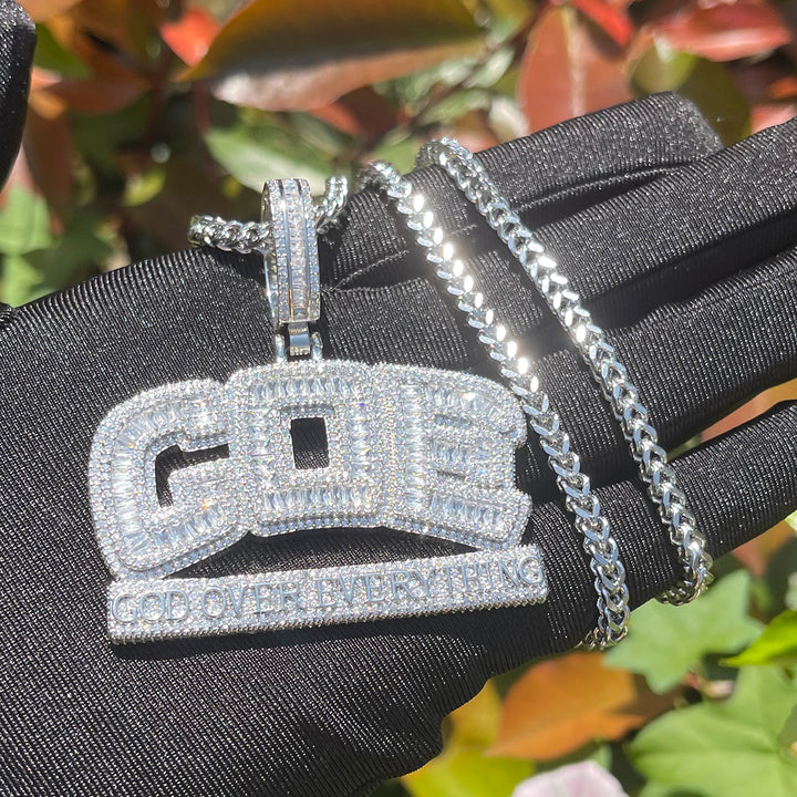 GOE God Over Everything Iced Out Diamond Pendant Necklace