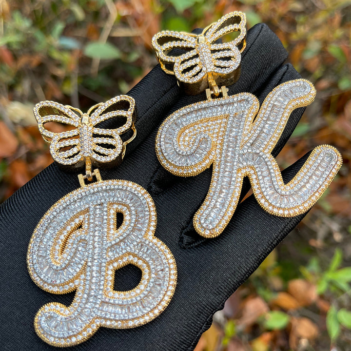 NEW | Elegant Butterfly Bail Iced Out Initial Custom Name Necklace Pendant