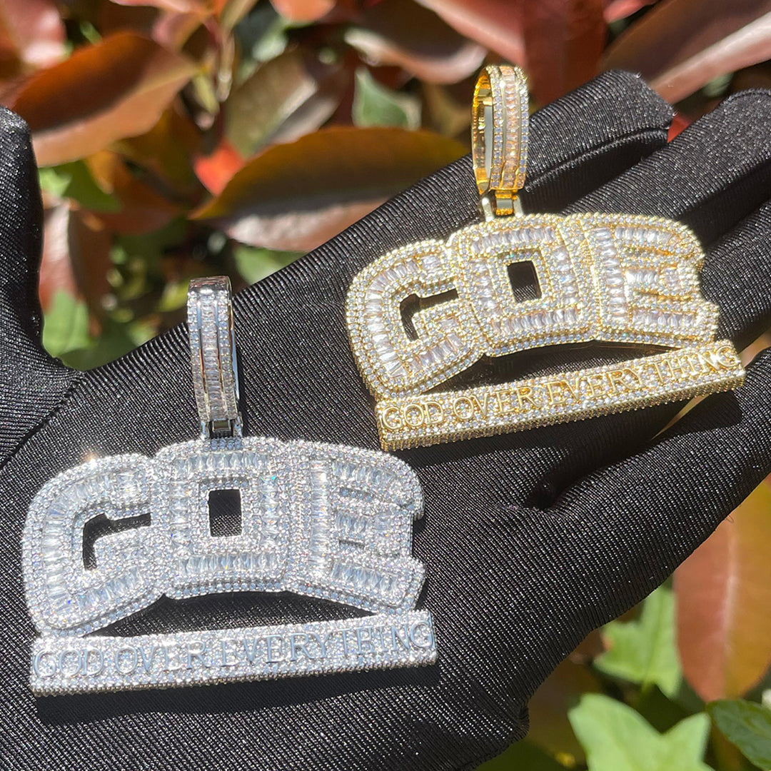 GOE God Over Everything Iced Out Diamond Pendant Necklace