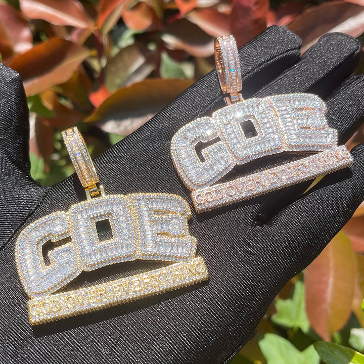 GOE God Over Everything Iced Out Diamond Pendant Necklace