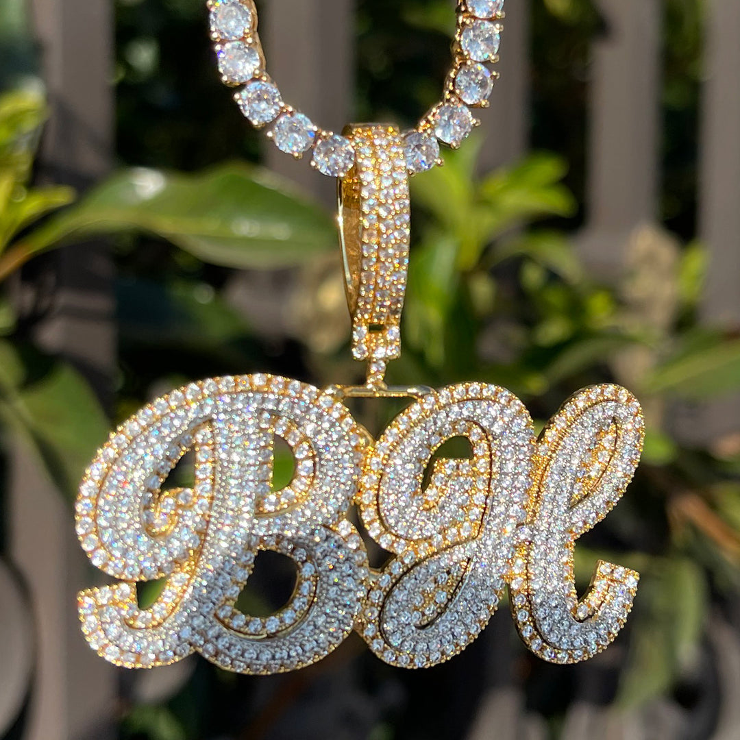 NEW | Royal Script Letters Iced Out Personalized Custom Name Necklace Pendant