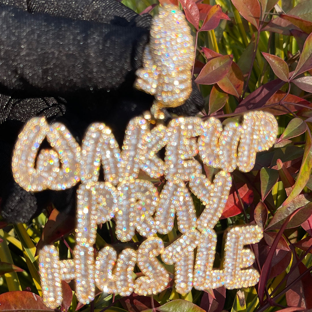 NEW | Wake Up Pray Hustle Iced Out Diamond Pendant Necklace