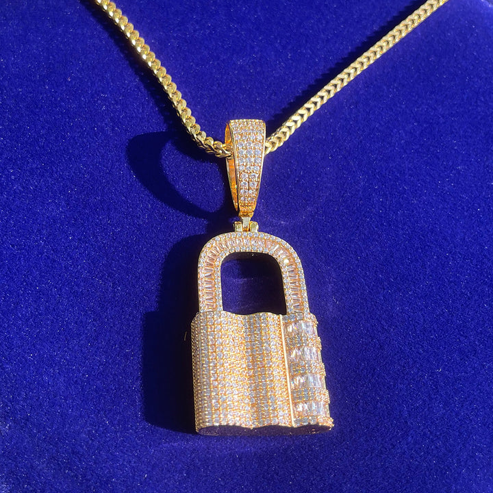 NEW | Lock Iced Out Diamond Pendant Necklace