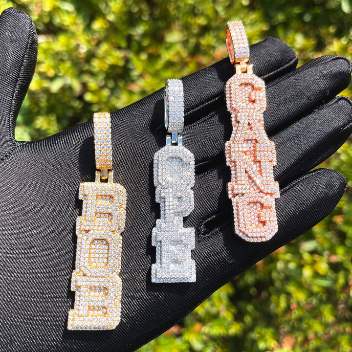 Stacked Letters Iced Out Personalized Custom Name Necklace Pendant