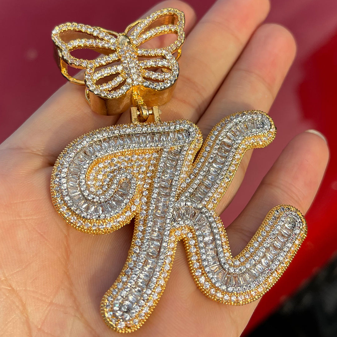 NEW | Elegant Butterfly Bail Iced Out Initial Custom Name Necklace Pendant