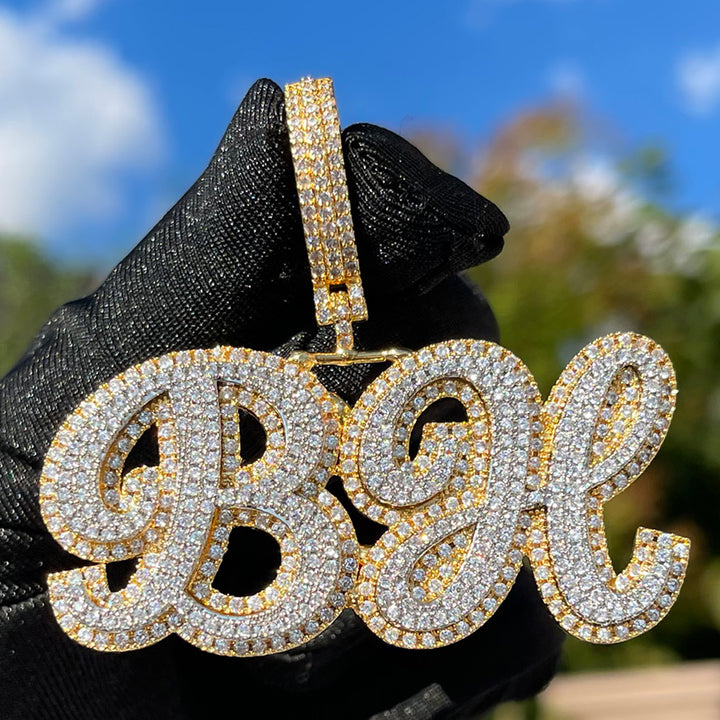 NEW | Royal Script Letters Iced Out Personalized Custom Name Necklace Pendant