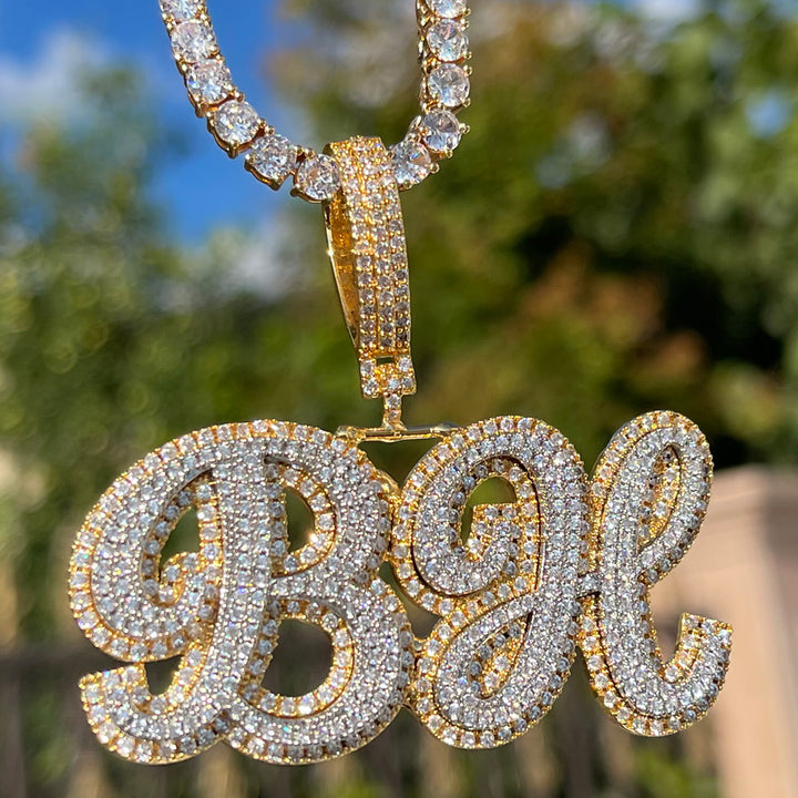 NEW | Royal Script Letters Iced Out Personalized Custom Name Necklace Pendant