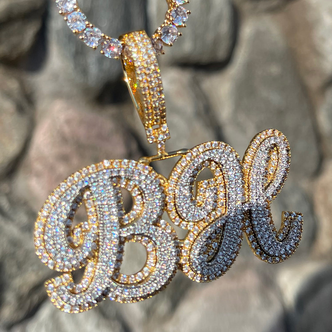 NEW | Royal Script Letters Iced Out Personalized Custom Name Necklace Pendant