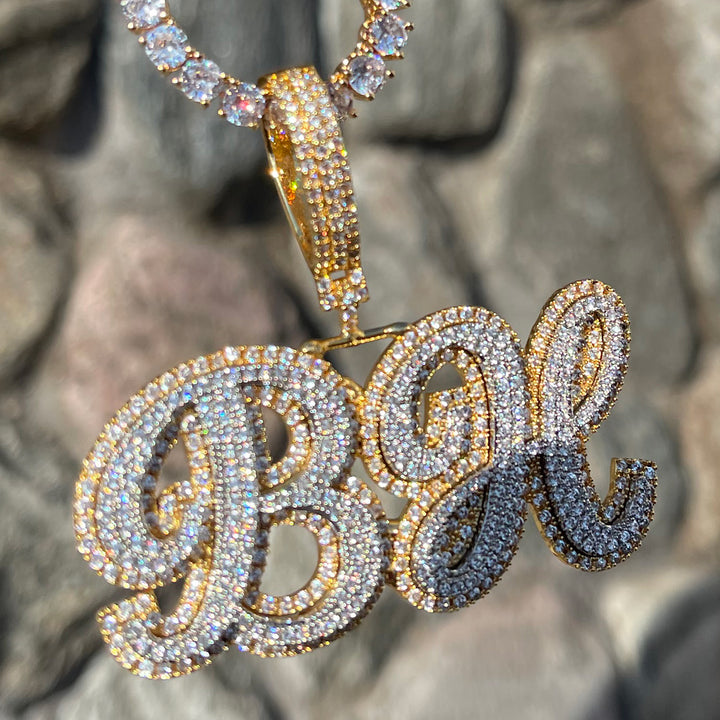 NEW | Royal Script Letters Iced Out Personalized Custom Name Necklace Pendant