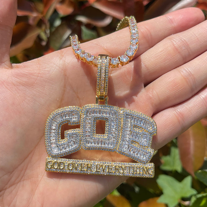 NEW | GOE God Over Everything Iced Out Diamond Pendant Necklace