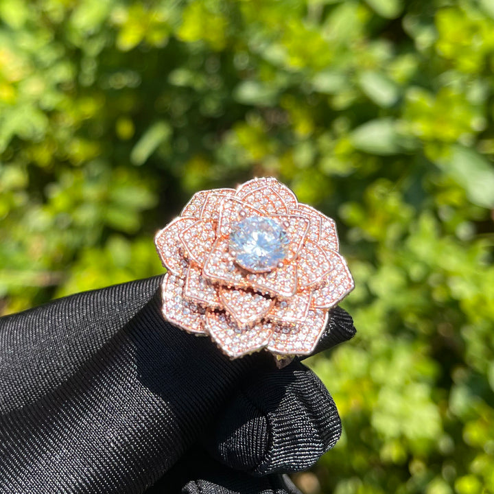 NEW | Rose Flower Iced Out Diamond Ring