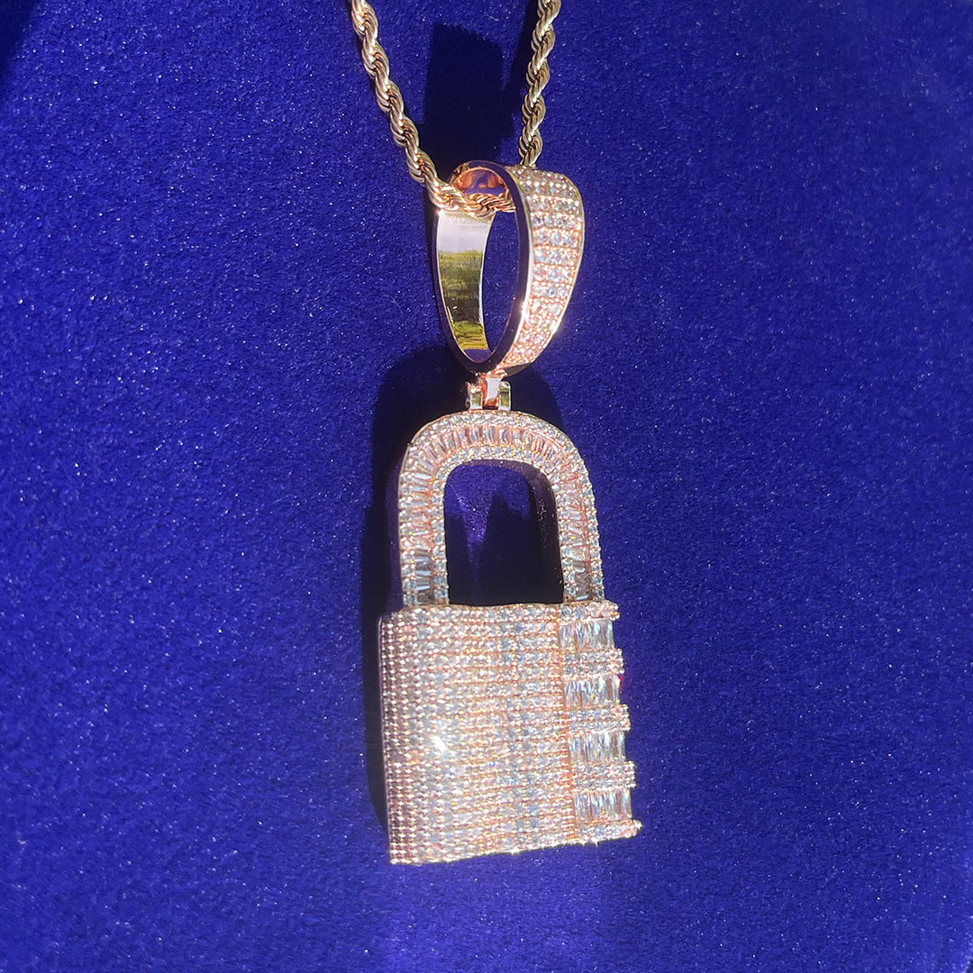 NEW | Lock Iced Out Diamond Pendant Necklace